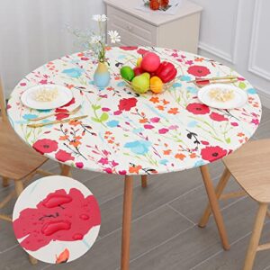 misaya round fitted tablecloth with elastic edge, 100% waterproof oil proof plastic table cover, vinyl flannel backed table cloth fits 36″-44″ round tables for dinner, outdoor, picnic, flowers