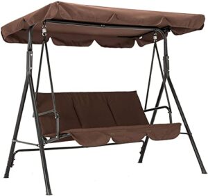patio swing chair, outdoor swing pools patio swings with canopy hammock bench steel 3-person seat with canopy leisure swing chairs suitable for picnic camping garden party use（coffee）
