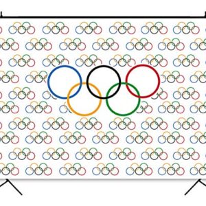 7x5ft Olympic Sport Backdrop Olympic Rings International Banner Photography Backdrops Countries for Classroom Garden Grand Opening Sports Clubs Party Events Decorations Photo Background Vinyl