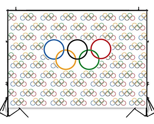 7x5ft Olympic Sport Backdrop Olympic Rings International Banner Photography Backdrops Countries for Classroom Garden Grand Opening Sports Clubs Party Events Decorations Photo Background Vinyl