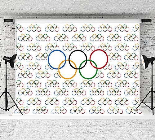 7x5ft Olympic Sport Backdrop Olympic Rings International Banner Photography Backdrops Countries for Classroom Garden Grand Opening Sports Clubs Party Events Decorations Photo Background Vinyl