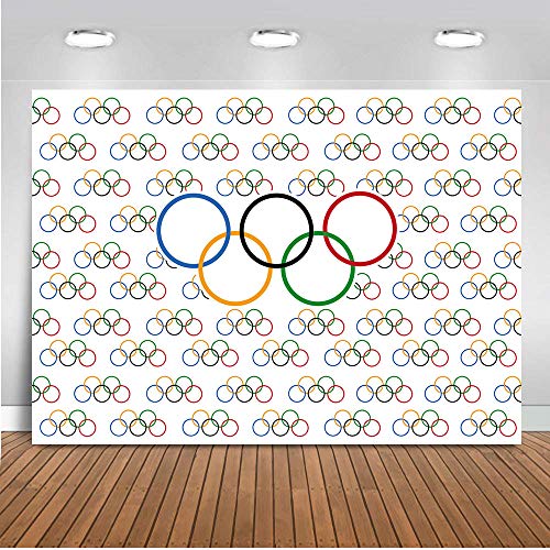 7x5ft Olympic Sport Backdrop Olympic Rings International Banner Photography Backdrops Countries for Classroom Garden Grand Opening Sports Clubs Party Events Decorations Photo Background Vinyl