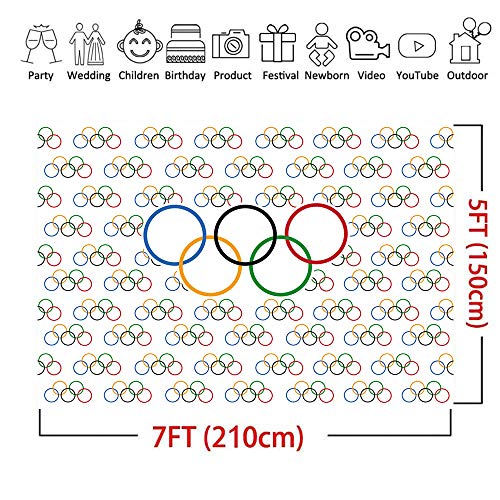 7x5ft Olympic Sport Backdrop Olympic Rings International Banner Photography Backdrops Countries for Classroom Garden Grand Opening Sports Clubs Party Events Decorations Photo Background Vinyl