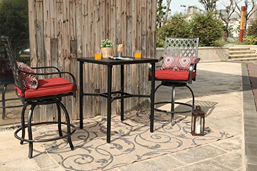 PHI VILLA Patio Outdoor Swivel Bar Stools Set of 4, Patio Bar Height Bistro Dining Chairs All Weather Metal Garden Furniture Sets with Cushion and Armrest, Red