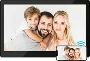 brvatoe 15.6 inch easy wifi digital picture frame, 1920×1080 fhd touch screen, effortless to use, share photos and videos instantly via email or app, large digital photo frame with 16gb storage