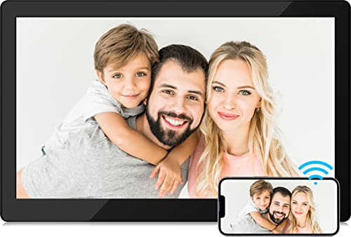 Brvatoe 15.6 Inch Easy WiFi Digital Picture Frame, 1920x1080 FHD Touch Screen, Effortless to USE, Share Photos and Videos Instantly via Email or App, Large Digital Photo Frame with 16GB Storage