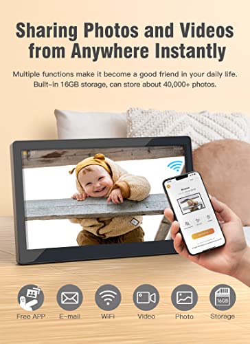 Brvatoe 15.6 Inch Easy WiFi Digital Picture Frame, 1920x1080 FHD Touch Screen, Effortless to USE, Share Photos and Videos Instantly via Email or App, Large Digital Photo Frame with 16GB Storage