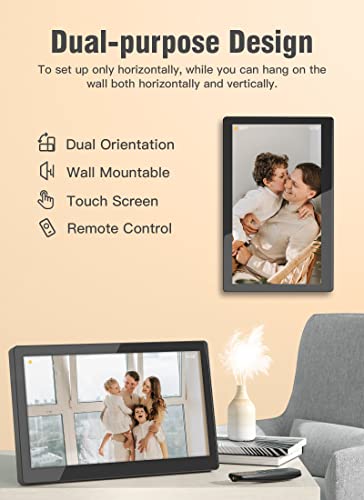 Brvatoe 15.6 Inch Easy WiFi Digital Picture Frame, 1920x1080 FHD Touch Screen, Effortless to USE, Share Photos and Videos Instantly via Email or App, Large Digital Photo Frame with 16GB Storage