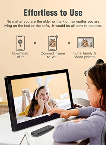 Brvatoe 15.6 Inch Easy WiFi Digital Picture Frame, 1920x1080 FHD Touch Screen, Effortless to USE, Share Photos and Videos Instantly via Email or App, Large Digital Photo Frame with 16GB Storage