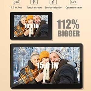 Brvatoe 15.6 Inch Easy WiFi Digital Picture Frame, 1920x1080 FHD Touch Screen, Effortless to USE, Share Photos and Videos Instantly via Email or App, Large Digital Photo Frame with 16GB Storage