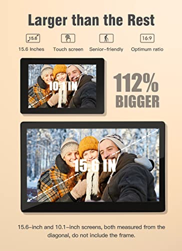 Brvatoe 15.6 Inch Easy WiFi Digital Picture Frame, 1920x1080 FHD Touch Screen, Effortless to USE, Share Photos and Videos Instantly via Email or App, Large Digital Photo Frame with 16GB Storage