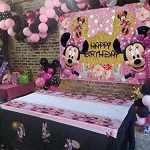 Pink Mouse Backdrop and Tablecloth for Gilrs Birthday Party Mouse Glitter Hapyy Birthday Backdrop 6x4ft Mouse Tablecloth Baby Shower Cake Table Decoration