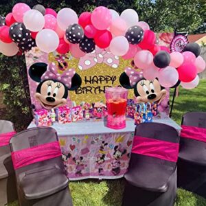 Pink Mouse Backdrop and Tablecloth for Gilrs Birthday Party Mouse Glitter Hapyy Birthday Backdrop 6x4ft Mouse Tablecloth Baby Shower Cake Table Decoration