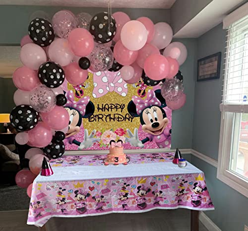 Pink Mouse Backdrop and Tablecloth for Gilrs Birthday Party Mouse Glitter Hapyy Birthday Backdrop 6x4ft Mouse Tablecloth Baby Shower Cake Table Decoration