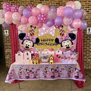 Pink Mouse Backdrop and Tablecloth for Gilrs Birthday Party Mouse Glitter Hapyy Birthday Backdrop 6x4ft Mouse Tablecloth Baby Shower Cake Table Decoration