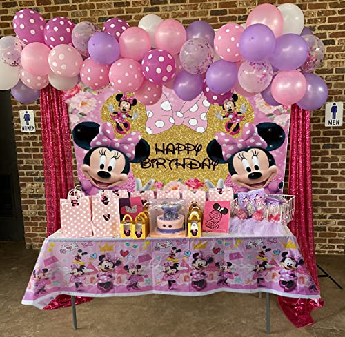 Pink Mouse Backdrop and Tablecloth for Gilrs Birthday Party Mouse Glitter Hapyy Birthday Backdrop 6x4ft Mouse Tablecloth Baby Shower Cake Table Decoration