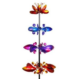 Exhart Wind Spinner, Lotus Flower Garden Stake with 4 Flowers, Wind Powered Metal Outdoor Garden Decor and Yard Art, 17 x 72 Inch