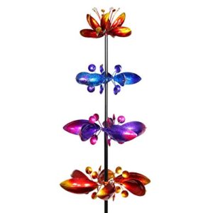 exhart wind spinner, lotus flower garden stake with 4 flowers, wind powered metal outdoor garden decor and yard art, 17 x 72 inch