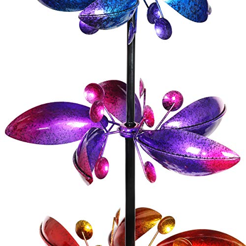 Exhart Wind Spinner, Lotus Flower Garden Stake with 4 Flowers, Wind Powered Metal Outdoor Garden Decor and Yard Art, 17 x 72 Inch