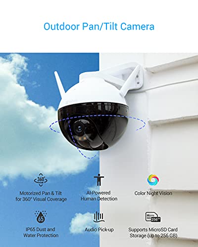 EZVIZ Outdoor Camera Pan/Tilt/Zoom, 360° Visual Coverage, 1080P WiFi Security Cam, IP65 Waterproof, Color Night Vision, AI-Powered Person Detection, Support MicroSD Card up to 256GB | C8C