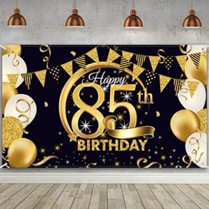 birthday party decoration extra large fabric black gold sign poster for anniversary photo booth backdrop background banner, birthday party supplies, 72.8 x 43.3 inch (85th)