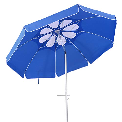 CLISPEED 7ft Beach Umbrella for Sand Aluminum Pole UV 50+ Protection Outdoor Windproof Beach Umbrella with Sand Anchor Portable Carry Bag for Beach Patio Lawn Garden Backyard (Dark Blue)