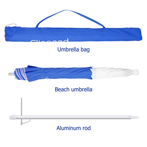 CLISPEED 7ft Beach Umbrella for Sand Aluminum Pole UV 50+ Protection Outdoor Windproof Beach Umbrella with Sand Anchor Portable Carry Bag for Beach Patio Lawn Garden Backyard (Dark Blue)