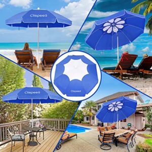 CLISPEED 7ft Beach Umbrella for Sand Aluminum Pole UV 50+ Protection Outdoor Windproof Beach Umbrella with Sand Anchor Portable Carry Bag for Beach Patio Lawn Garden Backyard (Dark Blue)