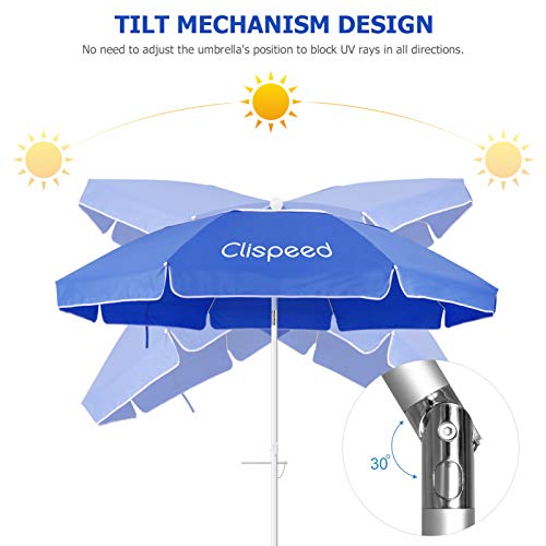 CLISPEED 7ft Beach Umbrella for Sand Aluminum Pole UV 50+ Protection Outdoor Windproof Beach Umbrella with Sand Anchor Portable Carry Bag for Beach Patio Lawn Garden Backyard (Dark Blue)