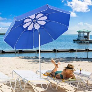 CLISPEED 7ft Beach Umbrella for Sand Aluminum Pole UV 50+ Protection Outdoor Windproof Beach Umbrella with Sand Anchor Portable Carry Bag for Beach Patio Lawn Garden Backyard (Dark Blue)