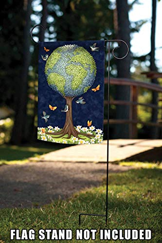 Toland Home Garden 119147 Earth Tree Earth Flag 12x18 Inch Double Sided Earth Garden Flag for Outdoor House Globe Flag Yard Decoration