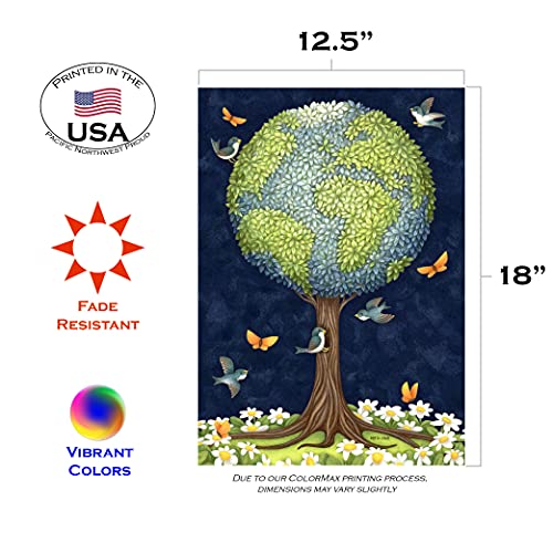 Toland Home Garden 119147 Earth Tree Earth Flag 12x18 Inch Double Sided Earth Garden Flag for Outdoor House Globe Flag Yard Decoration