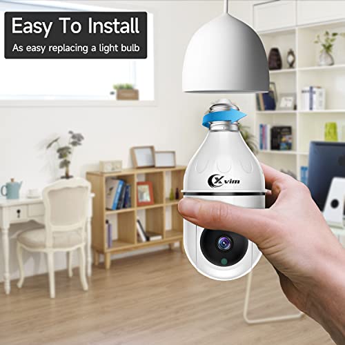 XVIM 3MP Security Light Bulb Camera, Wireless 2.4Ghz WiFi Light Bulb Security Camera, Pan/Tilt Bulb Camera with Night Vision, Human Detection