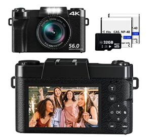 saneen digital camera, 4k & 56mp cameras for photography, small & compact vlogging video camera for teens, kids, beginners, equipped with 16x digital zoom, 32gb sd card & 2 rechargeable batteries