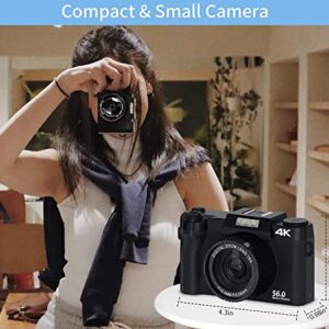 Saneen Digital Camera, 4K & 56MP Cameras for Photography, Small & Compact Vlogging Video Camera for Teens, Kids, Beginners, Equipped with 16X Digital Zoom, 32GB SD Card & 2 Rechargeable Batteries