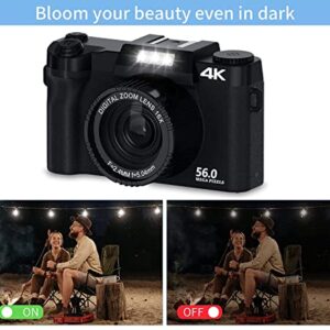 Saneen Digital Camera, 4K & 56MP Cameras for Photography, Small & Compact Vlogging Video Camera for Teens, Kids, Beginners, Equipped with 16X Digital Zoom, 32GB SD Card & 2 Rechargeable Batteries