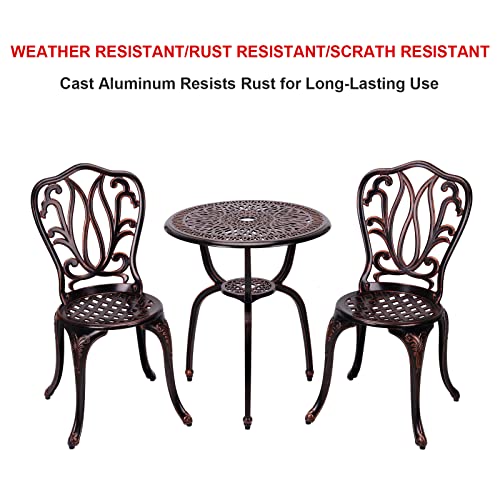 3 Piece Bistro Set,Outdoor Patio Set,Anti-Rust Cast Aluminum Bistro Table Set for Park Yard Front Porch Furniture(New Brown)…