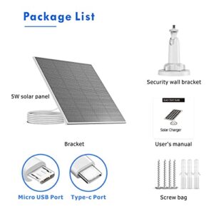 5W Solar Panel for Security Cameras Wireless Outdoor, Compatible with Rechargeable Battery Security Camera, Continuous Solar Power for Outdoor Security Camera, IP 65 Waterproof