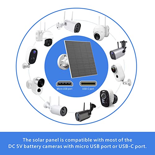 5W Solar Panel for Security Cameras Wireless Outdoor, Compatible with Rechargeable Battery Security Camera, Continuous Solar Power for Outdoor Security Camera, IP 65 Waterproof