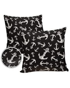 outdoor pillow covers 18x18inch vintage nautical anchor waterproof decorative patio garden cushion cover black throw pillow case set of 2 for sofa furniture decoration