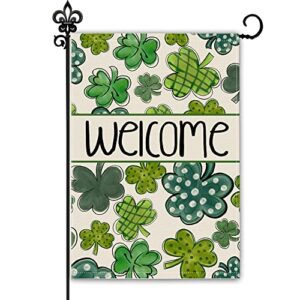welcome st patrick’s day garden flag vertical double sided, spring shamrock holiday yard outdoor decoration 12 x 18 inch