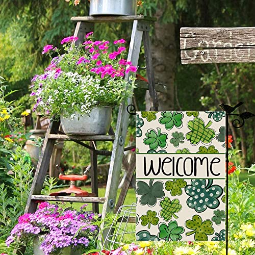 Welcome St Patrick's Day Garden Flag Vertical Double Sided, Spring Shamrock Holiday Yard Outdoor Decoration 12 x 18 Inch