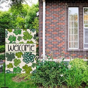 Welcome St Patrick's Day Garden Flag Vertical Double Sided, Spring Shamrock Holiday Yard Outdoor Decoration 12 x 18 Inch