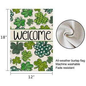 Welcome St Patrick's Day Garden Flag Vertical Double Sided, Spring Shamrock Holiday Yard Outdoor Decoration 12 x 18 Inch