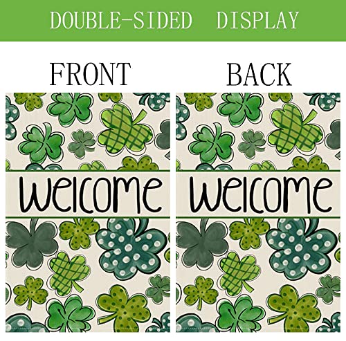 Welcome St Patrick's Day Garden Flag Vertical Double Sided, Spring Shamrock Holiday Yard Outdoor Decoration 12 x 18 Inch