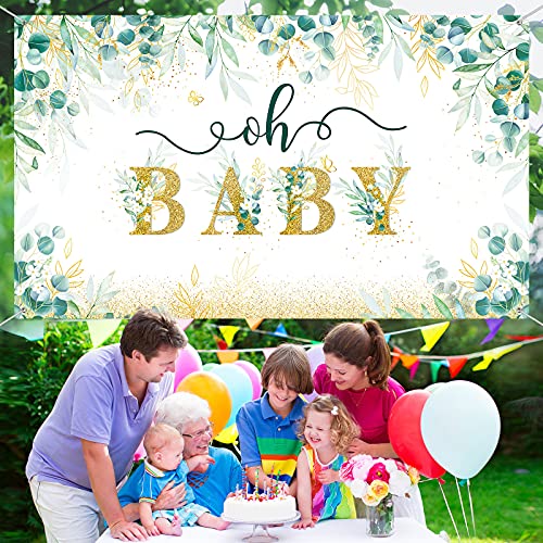 Sage Baby Shower Decorations for Boy Green Safari Baby Backdrop Jungle Eucalyptus Greenery Leaves for Gender Neutral Baby Shower Decoration, 5.9 x 3.6 ft