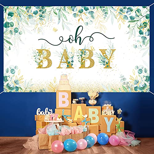 Sage Baby Shower Decorations for Boy Green Safari Baby Backdrop Jungle Eucalyptus Greenery Leaves for Gender Neutral Baby Shower Decoration, 5.9 x 3.6 ft