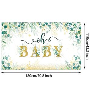 Sage Baby Shower Decorations for Boy Green Safari Baby Backdrop Jungle Eucalyptus Greenery Leaves for Gender Neutral Baby Shower Decoration, 5.9 x 3.6 ft