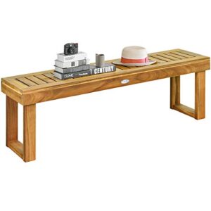 tangkula 52 inches acacia wood patio bench, wood dining bench with slatted seat, patio backless bench for garden backyard poolside balcony, ideal for outdoors & indoors (1, teak)