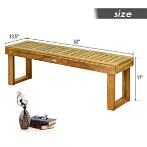 Tangkula 52 Inches Acacia Wood Patio Bench, Wood Dining Bench with Slatted Seat, Patio Backless Bench for Garden Backyard Poolside Balcony, Ideal for Outdoors & Indoors (1, Teak)